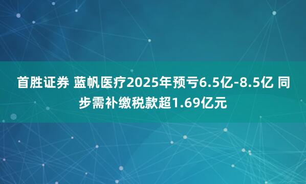 首胜证券 蓝帆医疗2025年预亏6.5亿-8.5亿 同步需补缴税款超1.69亿元
